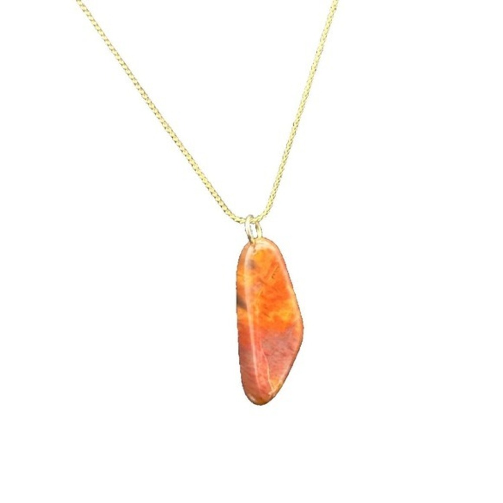 Vintage 1970s Giovanni Large Brown Jasper‎ Stone Pendant Necklace 18 In.